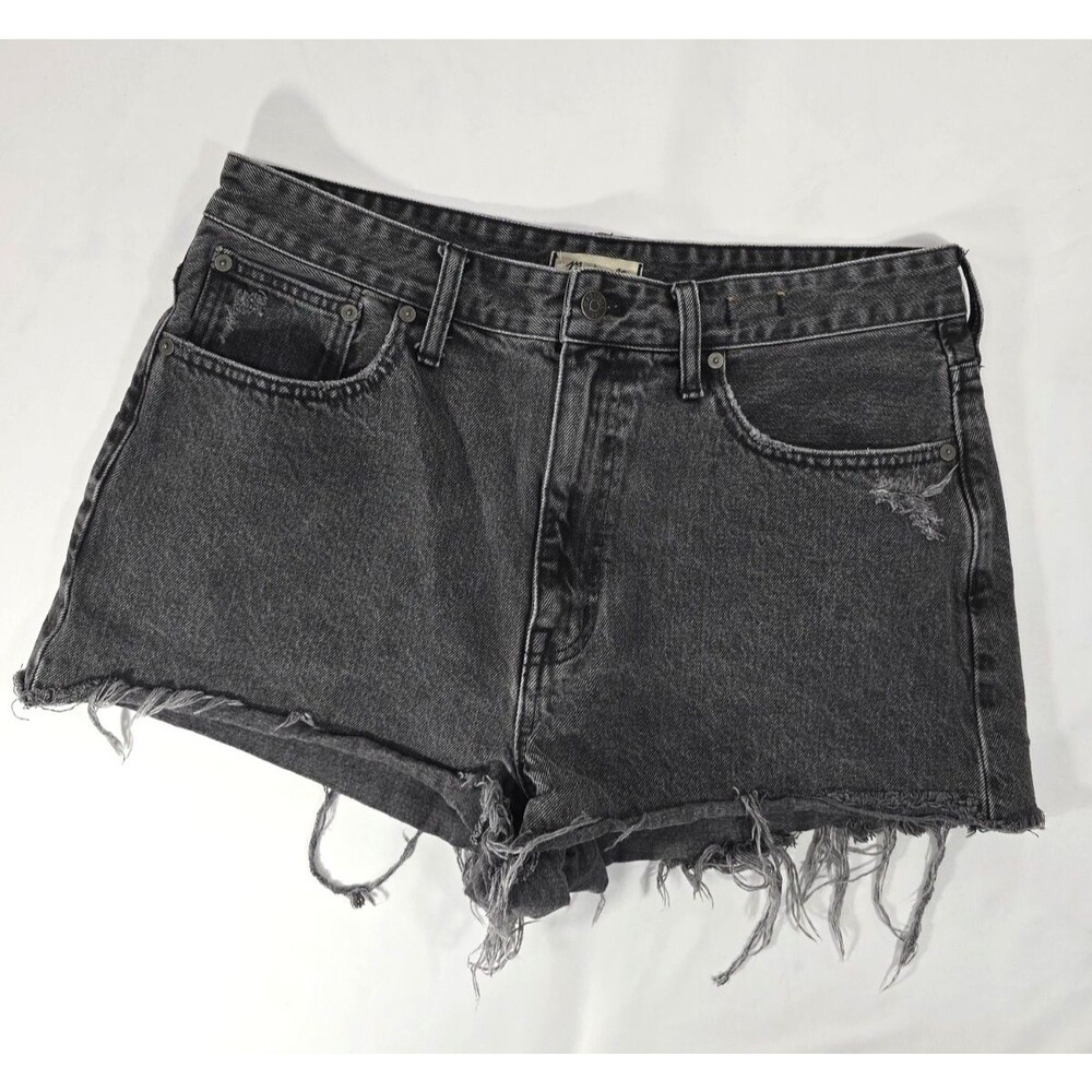 Madewell Relaxed Distressed Denim Grey/Black Wash Cut off Jean Shorts 31 BQ